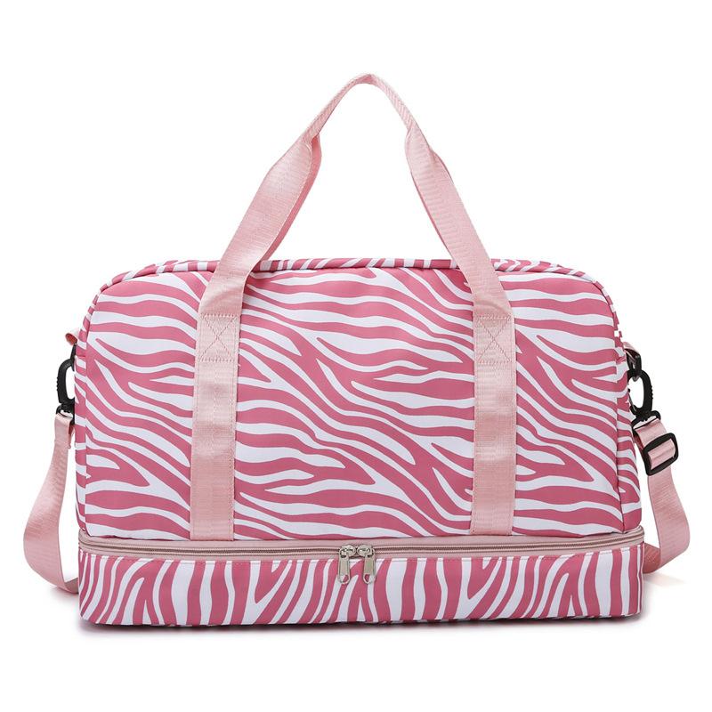 Large capacity portable striped fitness bag can be set with trolley case, women's business trip travel bag, portable luggage storage bag
