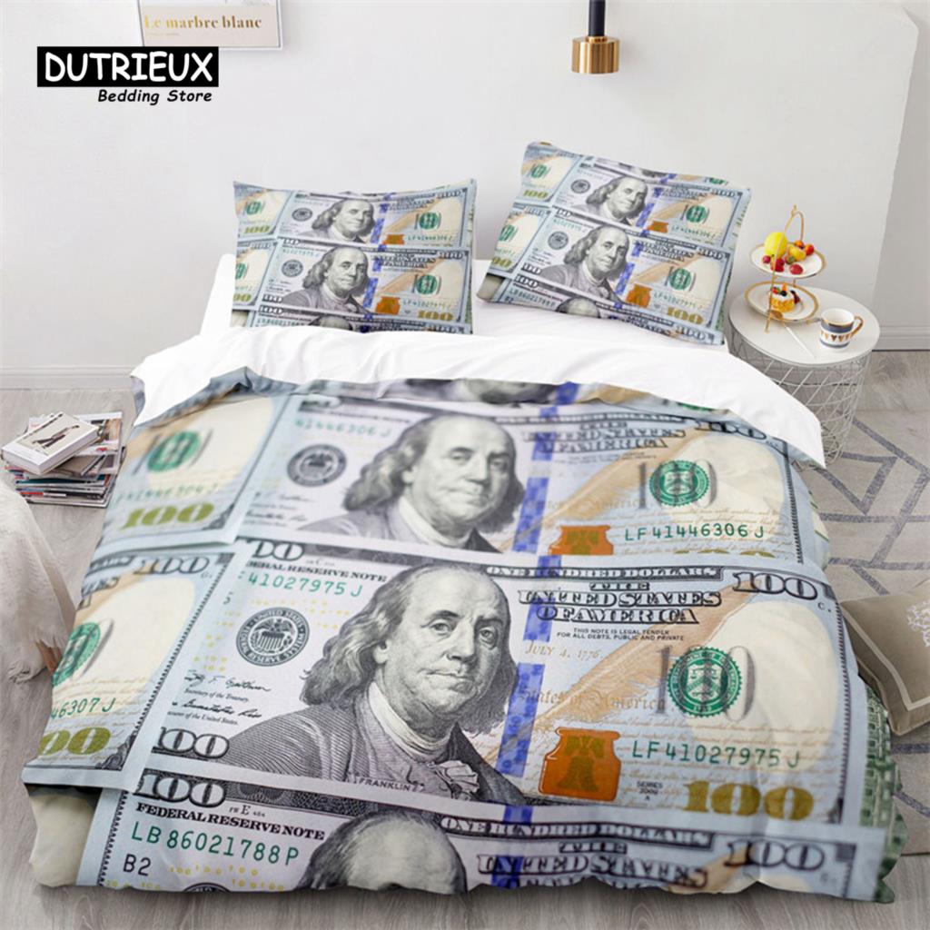 Money Bedding Set Microfiber Dollar Bills of United States Print Duvet Cover Twin King Queen Size For Kids Adults Bedroom Decor