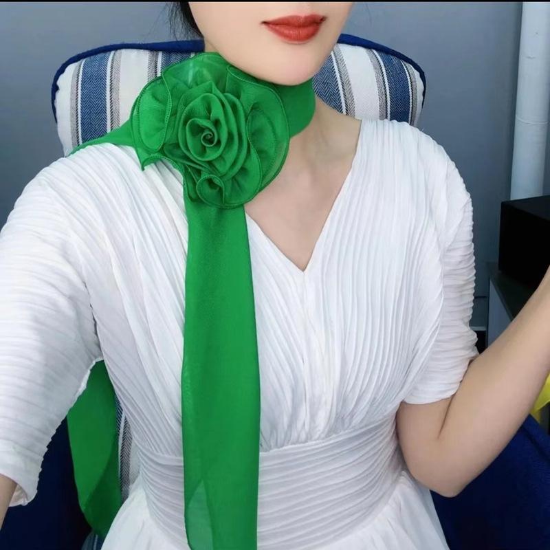 Long Rose Print Scarf for Women Fashion Silk One Size