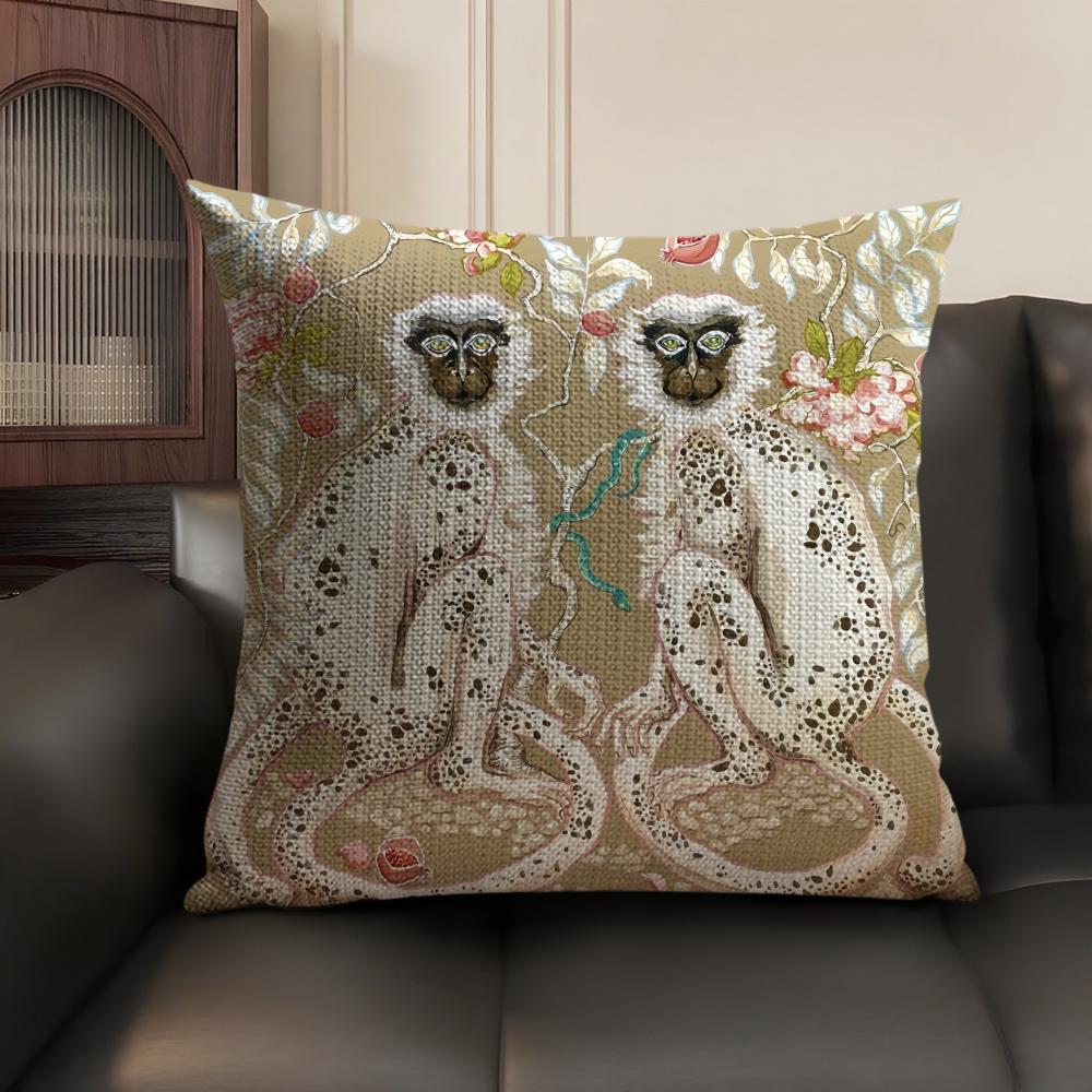Art PPaige Gemmel Monkey Cushion Cover Natural Linen Organic Fabric DoubleSided Printing Sofa Home Decor Gift Pillow Case