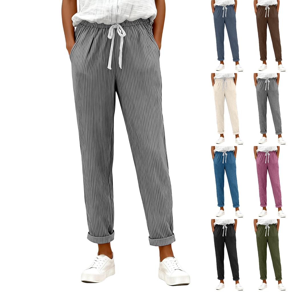 Women's Fashion Solid Color Elastic Waist Pocket Strap Casual Pants