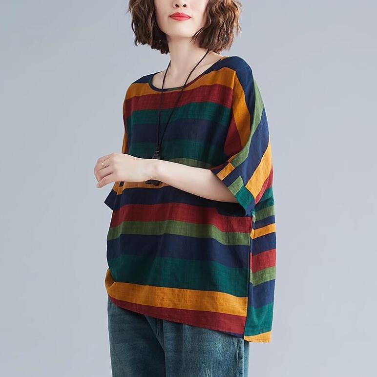 Maglietta larga di grandi dimensioni, casual, con stampa floreale, camicetta inferiore per donna, vintage, scollo a V, maniche a pipistrello, top per donna