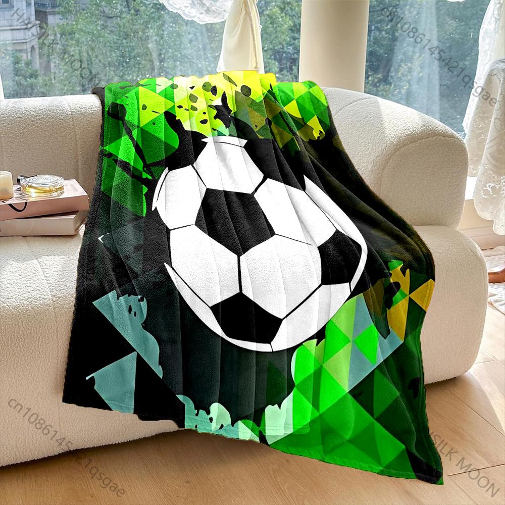 Multi-size Soccer Ball and 3D Grid Pattern Blanket Flannel Material Soft Warm for All Seasons, Home Outdoor Camping Picnics RV
