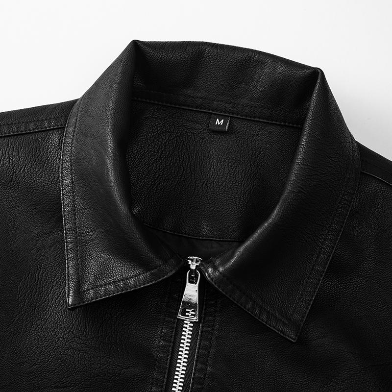 Spring Autumn Polo-neck Casual Fashion Zipper PU Leather Jacket Men Cardigan Coat Outwear