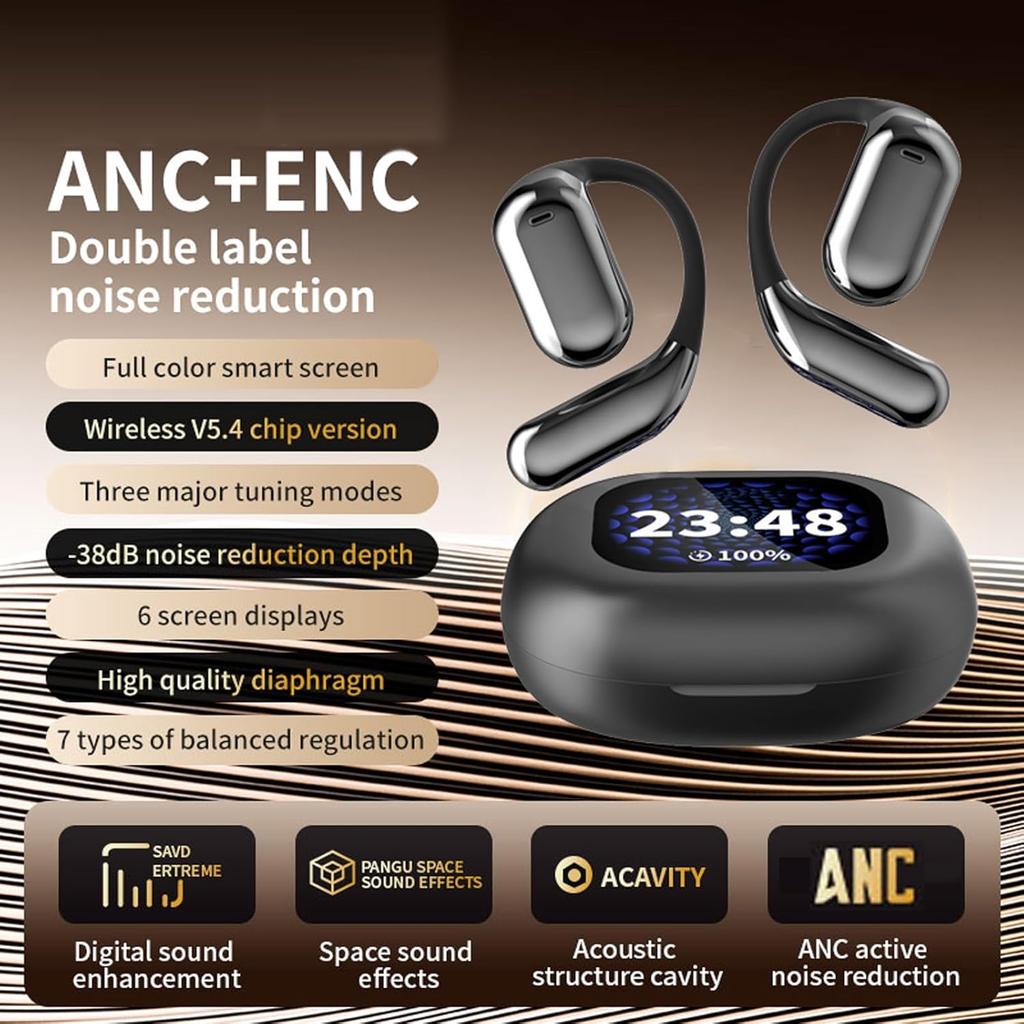 Touchscreen LCD Open Over the Ear Earbuds with Touch Screen Case Bone Conduction Smart Earbuds Headphones Wireless Bluetooth Earphone Outside Out of