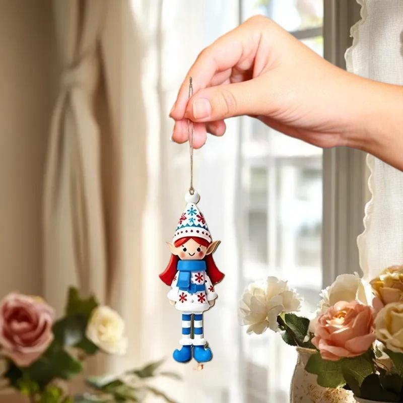 8Pcs/Set Christmas Wooden Pendants Girl Elf Xmas Tree Hanging Oranment 2026 Noel Navidad Decorations For Home New Year Gifts