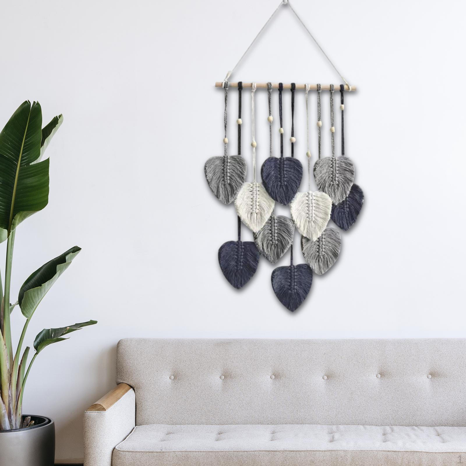 

Настенный декор в виде листьев в технике макраме с кисточками, богемный тканый гобелен, легкий декоративный декор для серый