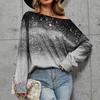 Ladies Casual Pullover Contrast Color Gradient Long Sleeve Top T-Shirt