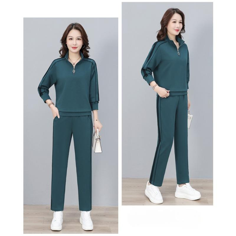 Fashion Women Half Zip Stand Collar Sportswear Suit Casual Spring Autumn Outdoor Sports Two Piece Tracksuit for Ladies