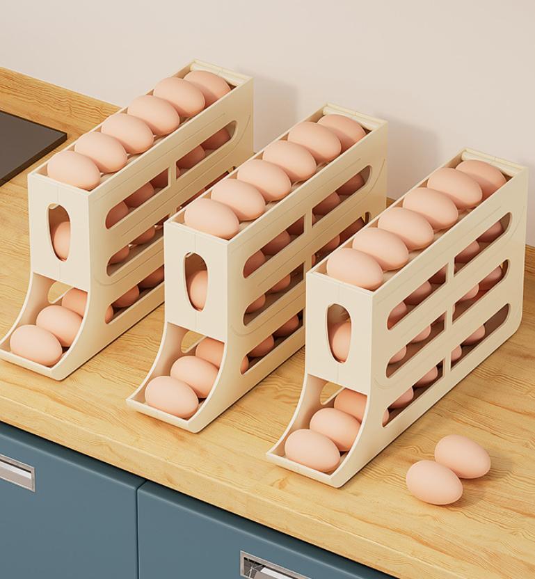 Automatic Scrolling Egg Holder Holds 30 Refrigerator Egg Storage Box Kitchen Roll Off Egg Storage Rack Organizer