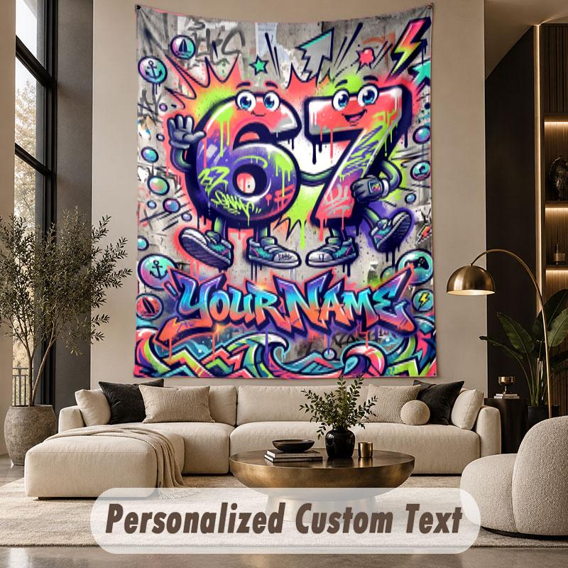 Graffiti (1) Theme Custom Tapestry Personalized Custom Name Text Wall Hanging Tapestry Home Decor Background Cloth