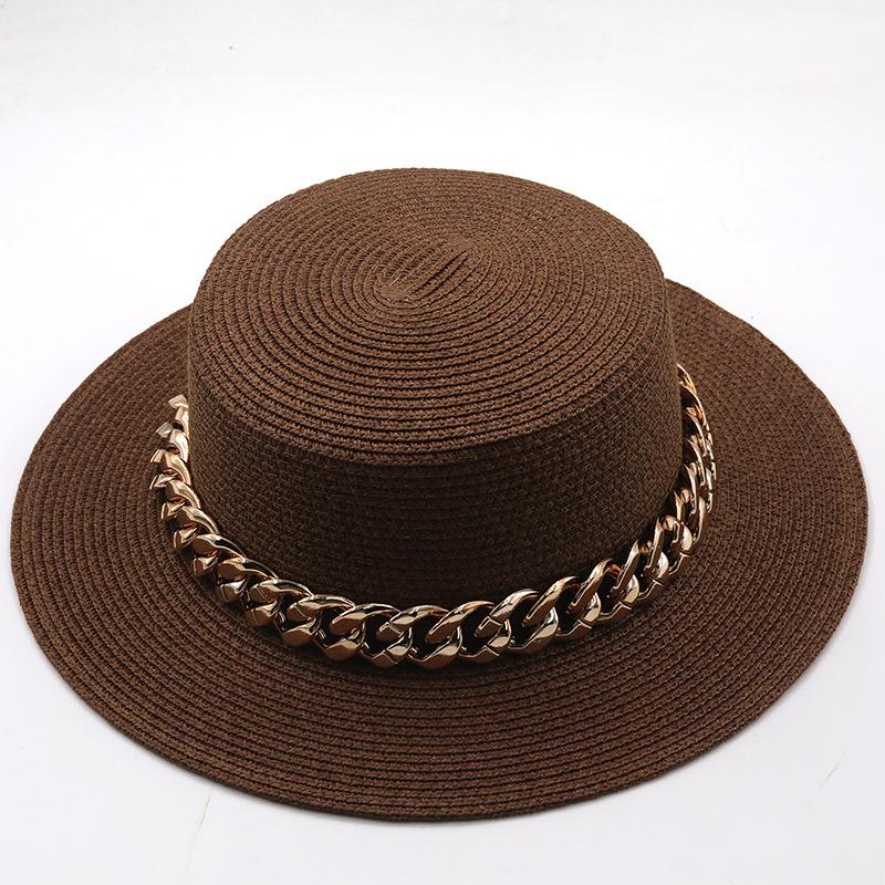 New Flat Top Top Hat Straw Hat Ladies Summer Beach Hat Shade Sunscreen Resort Seaside Hat Flat Brim Jazz Hat