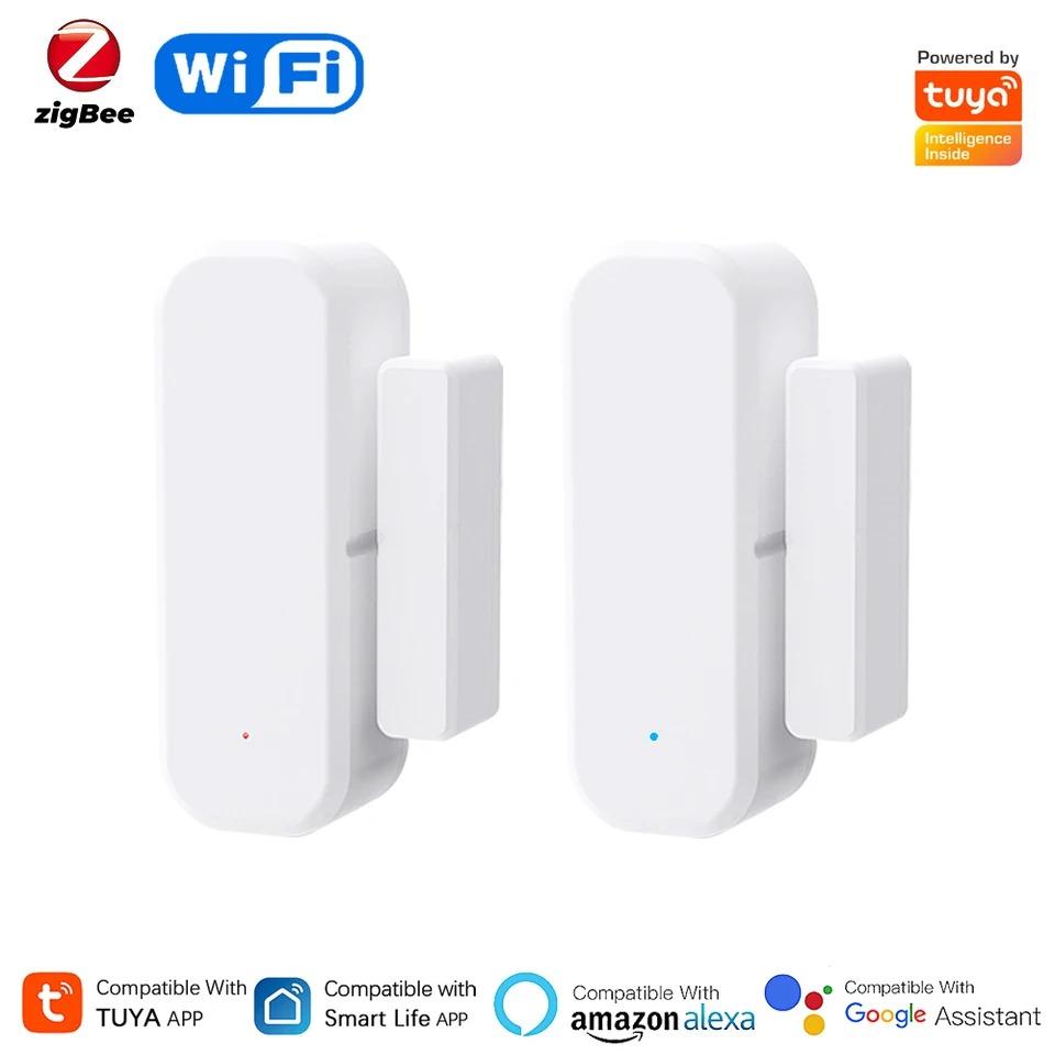 Tuya WiFi/Zigbee Smart Door and Window Sensor Smart Home Magnetic Security Alarm Smart Life APP Remote Monitor Works with Alex Google Home