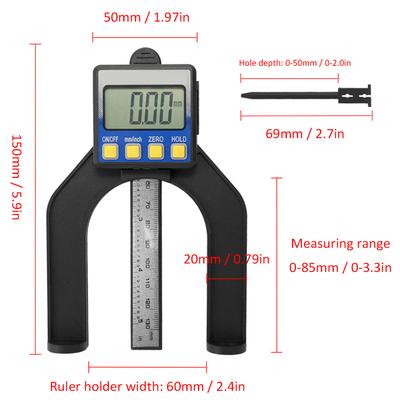 Hohe Genauigkeit LCD Digital Display Slide Caliper Vernier Lineal Höhe und Tiefe Gauge mit Messung