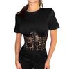 Nuovo Top Corto Estivo da Donna Sexy con Scollo Rotondo, Pizzo Trasparente e Inserti