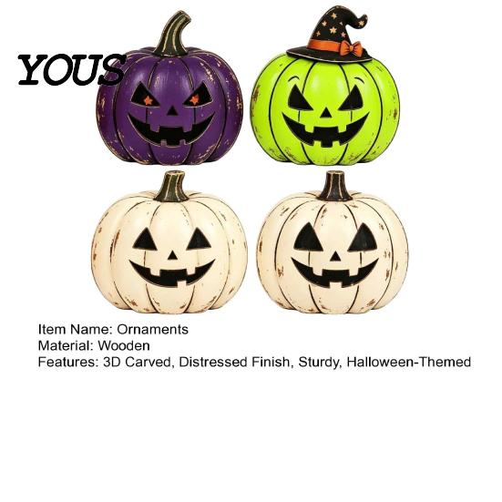 Multiuse Holiday Party Decorations 3/4Pcs Vintage Wooden Pumpkin Decor, Rustic Fall Tabletop Centerpiece, Farmhouse American Country Home Accents