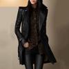 Women's Turn Down Collar Long Sleeve Slim Fit Mid-Length Faux Leather Jacket Street Style Moto Coat