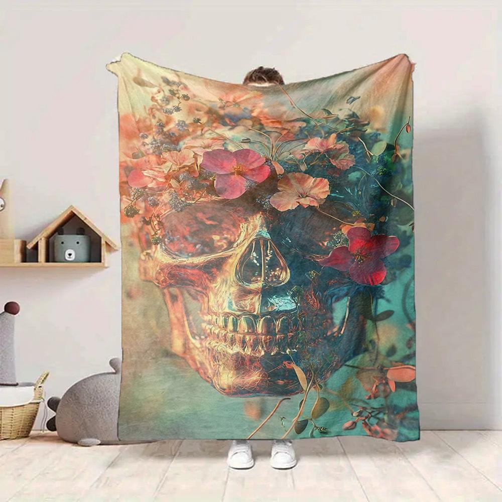 1 Stück Blumen Totenkopf Decke - Weich Warm Ganzjahres Überwurf für Sofa, Bett, Auto, Büro, Überwurf für Sofa yy250916086