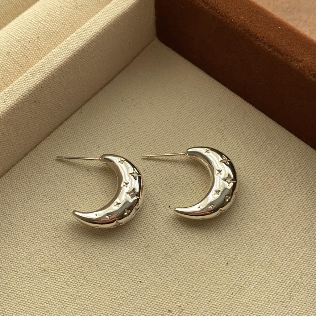 Light luxury minimalist classic metal crescent moon stud earrings niche exquisite earrings women's high sense fashion personality versatile earrings