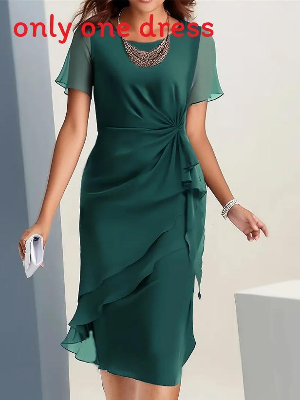 Sommer Chiffon Kleid mit Puffärmeln und Reißverschluss für Freizeitkleidung