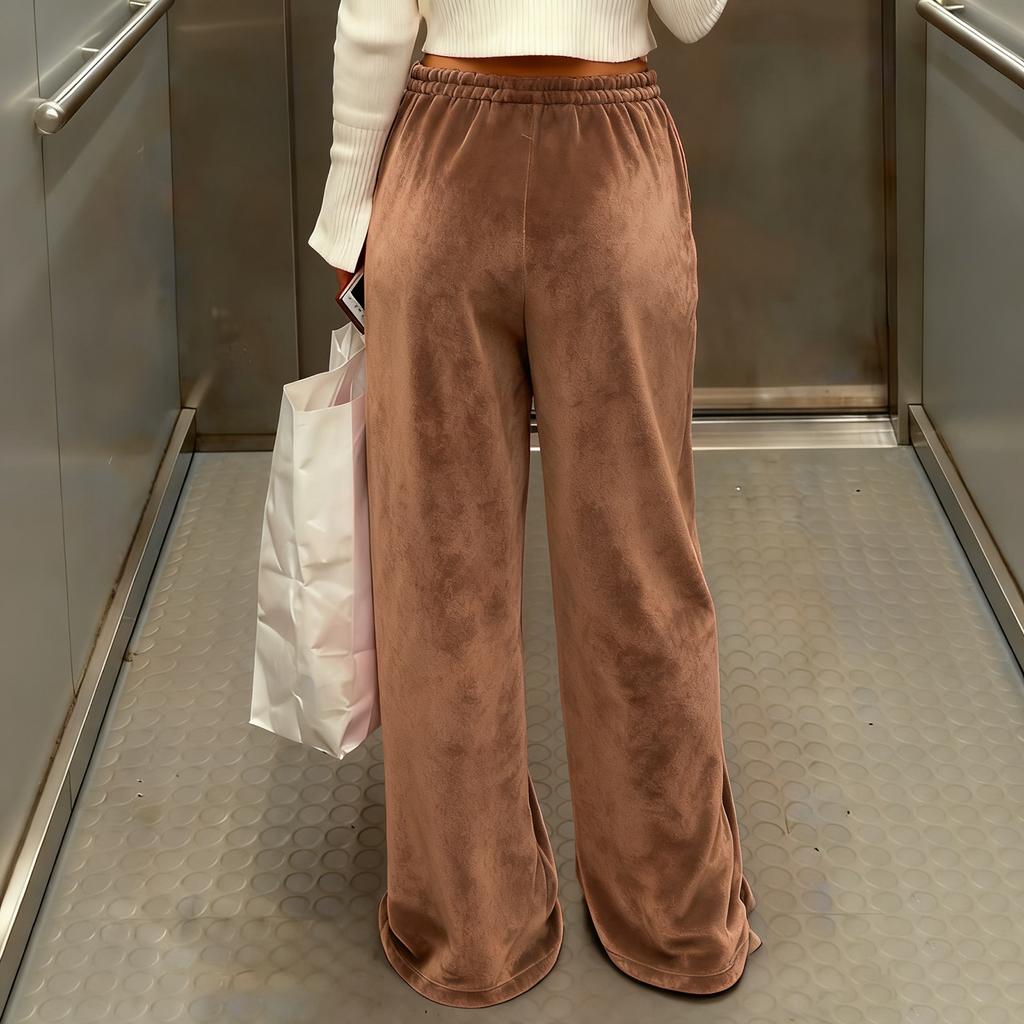 Women's Fashionable Color Loose Elastic Waist Pocket Straight Leg Casual Pants