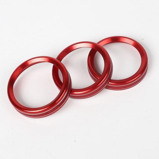 3pcs Air Conditioner Switch Knob Trim Decor Ring For Jeep Wrangler JL 2018+ Red