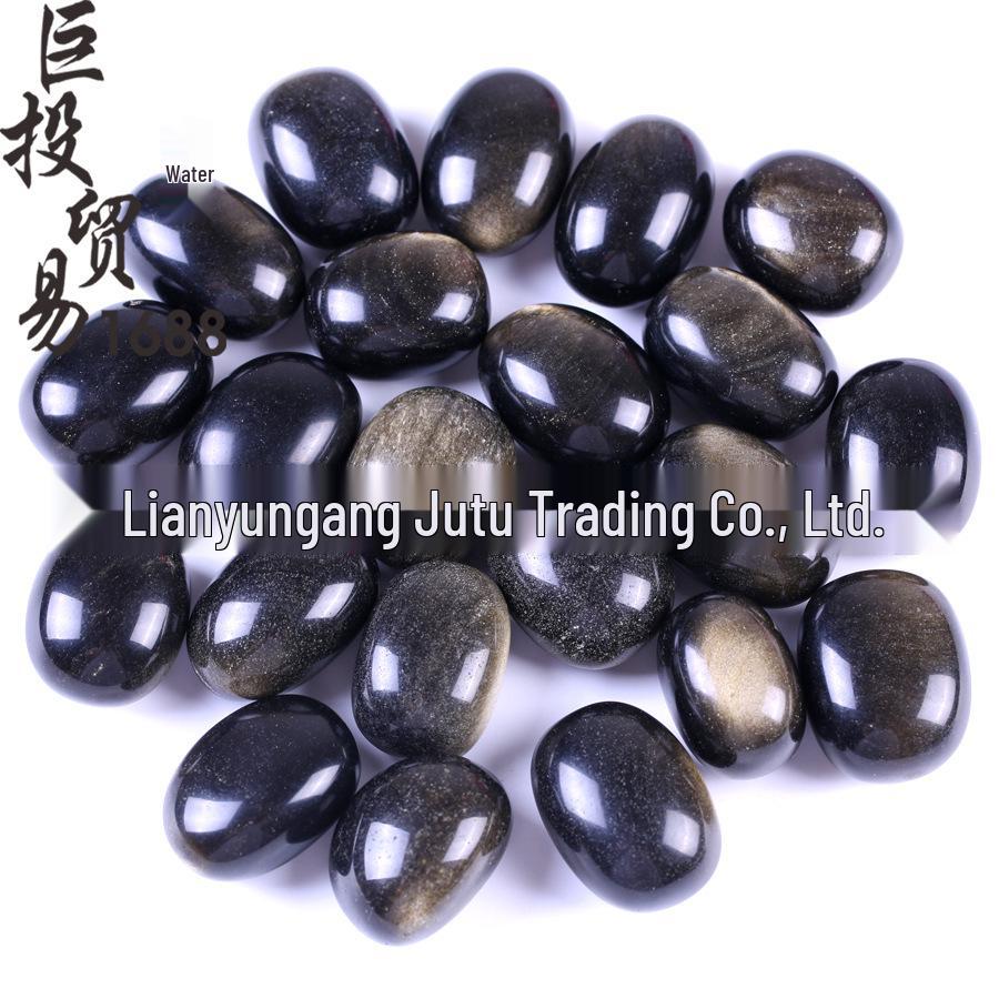 Black Obsidian Tumbled Stone with Gold Eye Ornament, Irregular Large Particle Raw Stone
