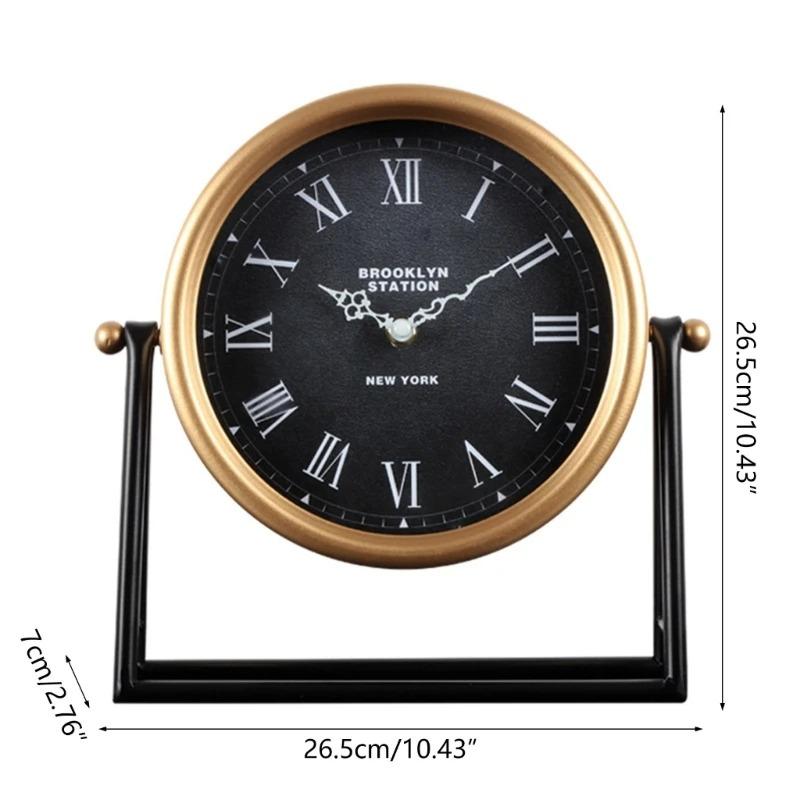 Silent Non-Ticking Vintage Table Clock, American Retro Desk Clock with Roman Numerals, Metal Frame for, Bedroom, Office Decro