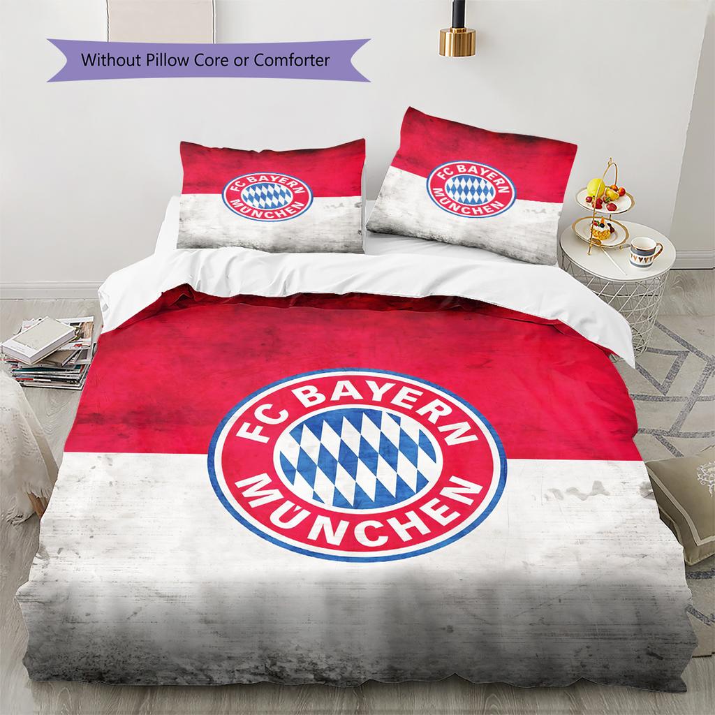 FC Bayern München Team Logo Muster Bettwäsche Heimdekoration Geburtstagsgeschenk (1 Bettbezug + 2 Kissenbezüge, ohne Füllung)