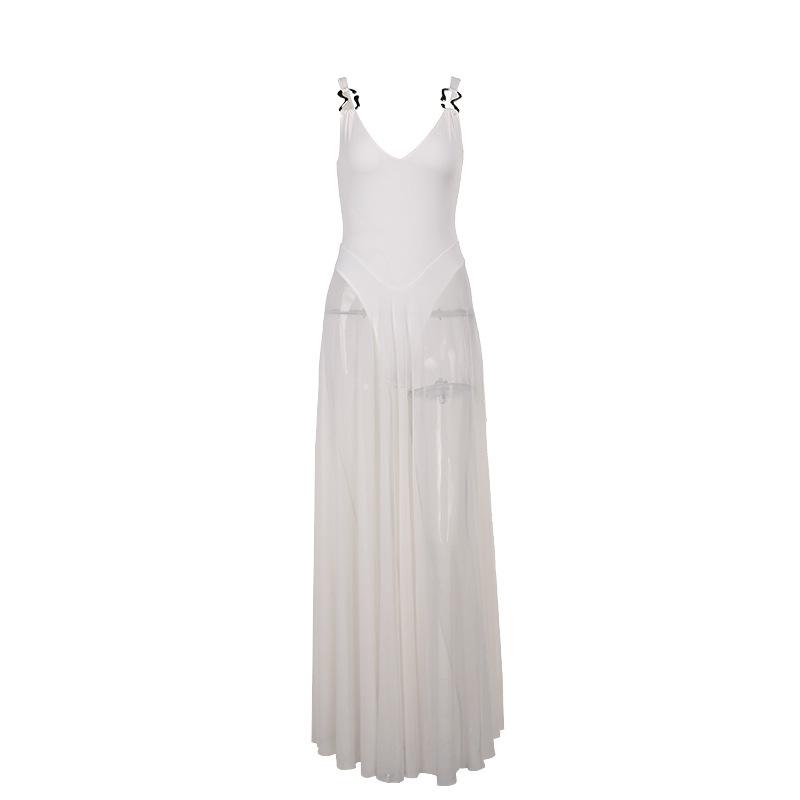 Herbst Sexy Langes Kleid frauen Socialite Ethos Urlaub Slim-fit Mesh A Swing Kleid