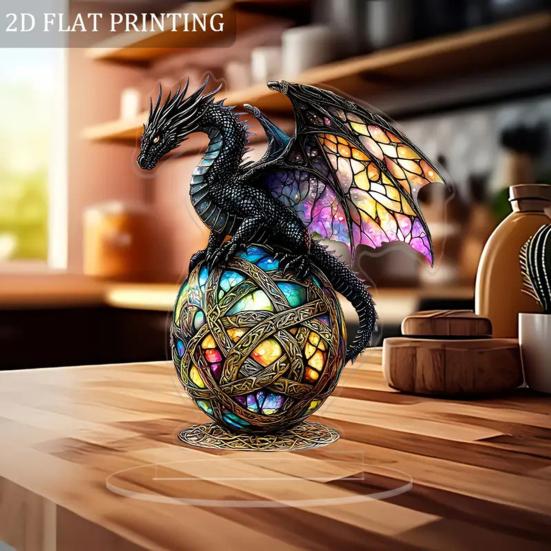 Drachenstatue Lebendige Farbe Harz Drachenskulptur Mythische Kreatur Ornament Gotischer Stil Fantasy Dekor