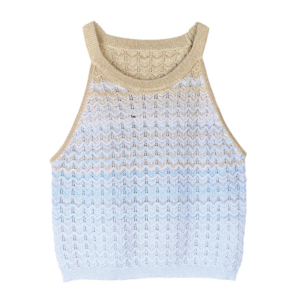 S Family Women's French Sweet Wave Striped Knitted Cardigan Vest Dress for Spring/Summer