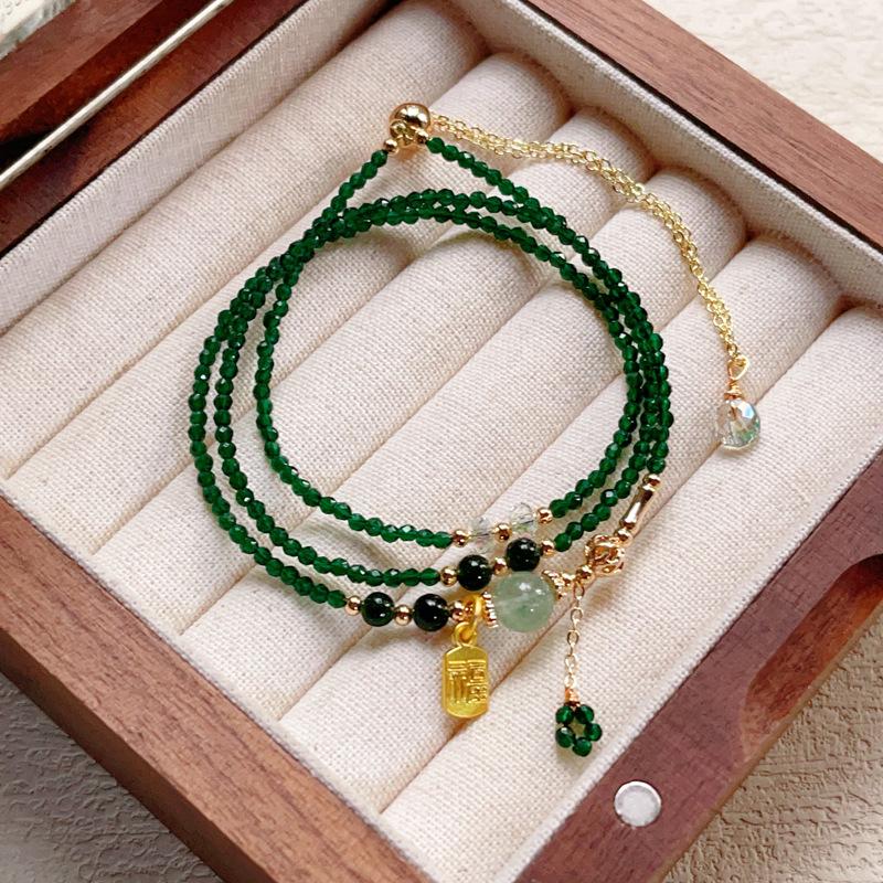 JYL TS Bracelet Bohemian  Wish Tree Style Invokes Dream Fulfillment And Luck K169 green spinel three-circle