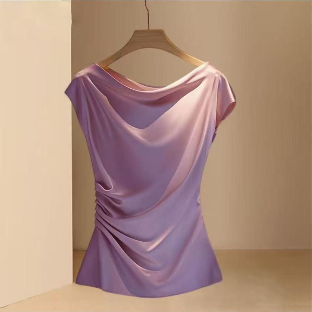 Silk Blouse For Women Summer Elegant Style With Loose Fit And Crew Neck