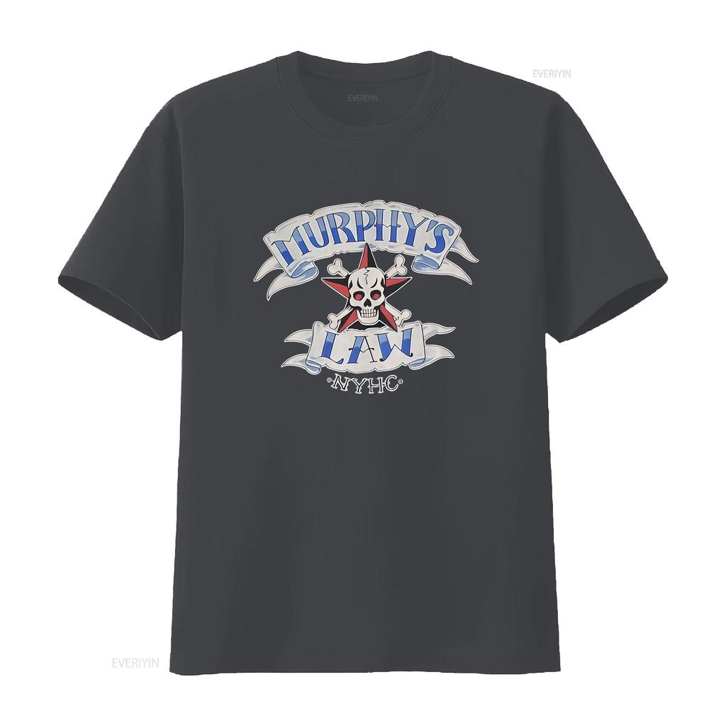 Murphys Law NYHC Skull Crossbones T Shirt Urban Streetwear Punk Rock Style vintage Washed Unisex streetwear Stretched Soft