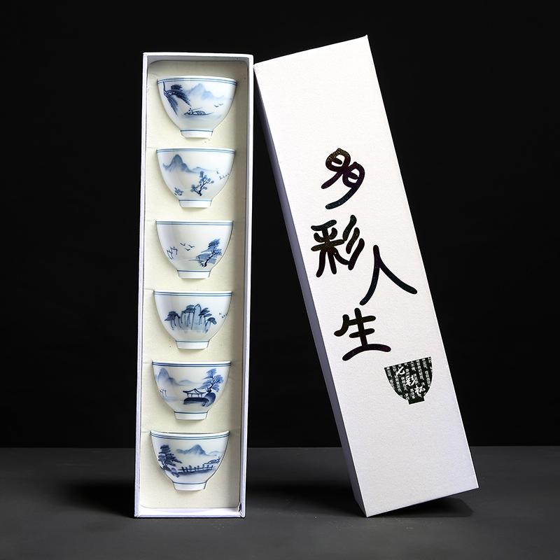 

Набор из 6 керамических чайных чашек ручной росписи Цзиндэчжэнь, сине-белый фарфор, мастерская чашка, подглазурный цветной фарфор, чашка для пуэра 6x4cm 40ml