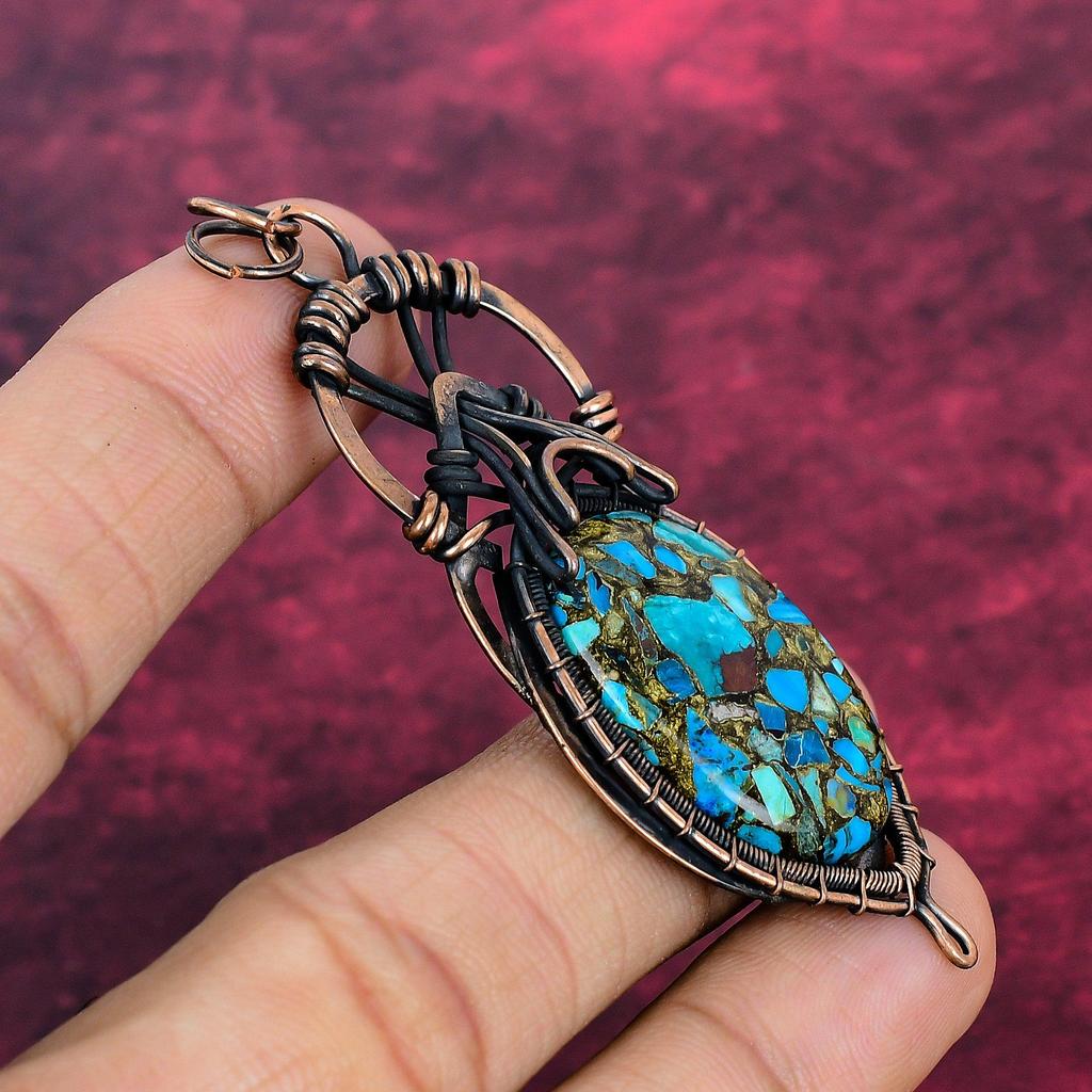 Copper Chrysocolla Gemstone Pendant Copper Wire Wrapped Jewelry Anniversary Gifts