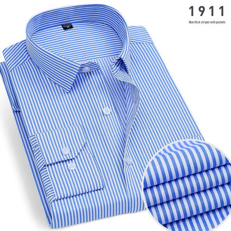 Men's Blue & White Striped Long-Sleeve Shirt - Spring/Summer Professional & Trendy Business Casual Wear