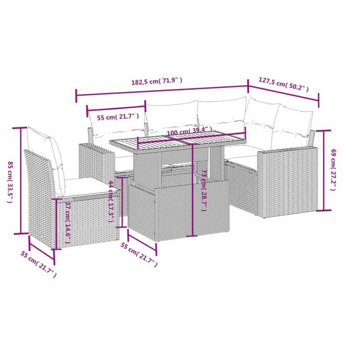 VidaXL Salon de Jardin avec Coussins 6 pcs, Canapés de Terrasse, Ensemble de Meubles de Patio, Mobilier d'Extérieur, Beige 3271318