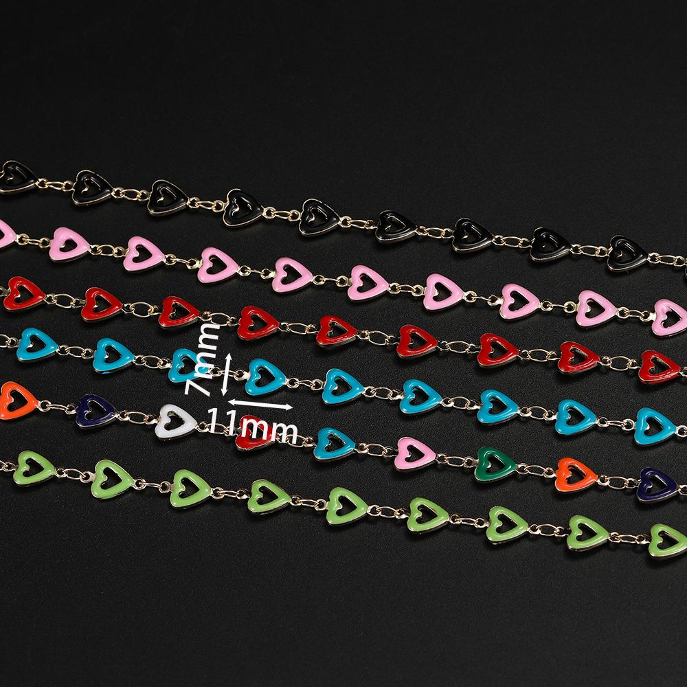 1m Copper Colorful Hollow Heart-Shaped Chain Enamel Love Chain for DIY Bracelet Necklace Waist Chain Jewelry Making Chain