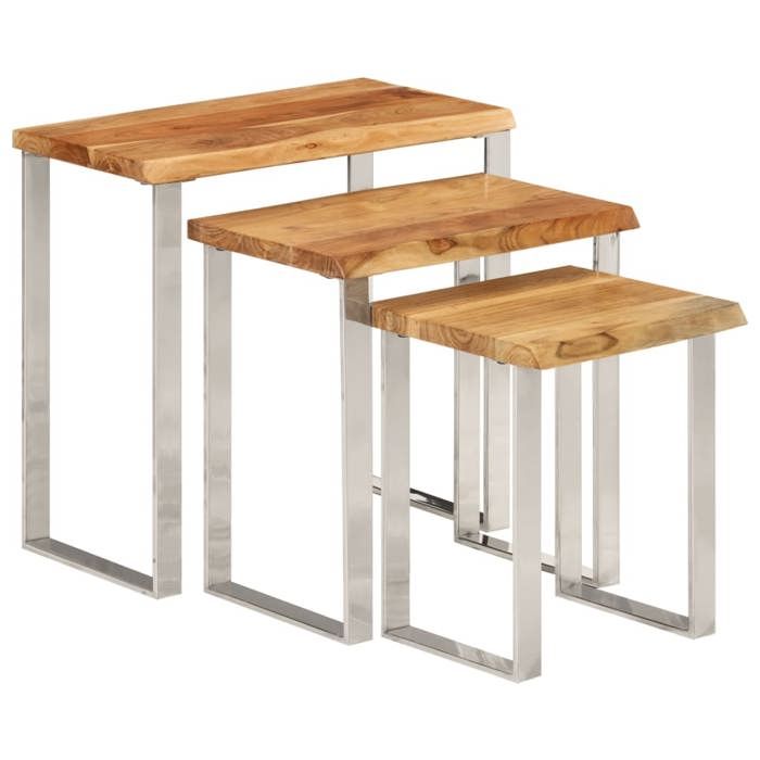 VidaXL Tables Gigognes 3 pcs avec Bord Vivant, Bout de Canapé avec Pied, Table d'Appoint, Meuble de Salon Salle de Séjour, 372761