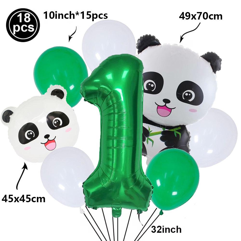 Cartoon Panda Animal Green 32inch Foil Number Balloon Set Children Birthday Party DIY Decoration Baby Shower Kids Animal Balloon