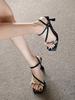 Fashion Sandals for women with a niche design new black open toe rhinestone buckle with slim heels summer high heels