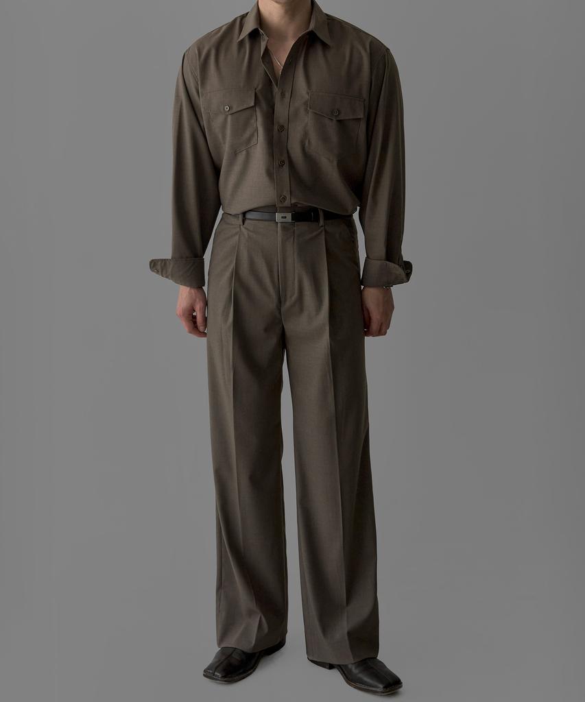 Baulopeulodeogteu Compact Single-Pleat Tr Slacks [Beige]