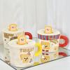 Cute toast drinking mug with lid girl birthday gift high value home office ceramic mug