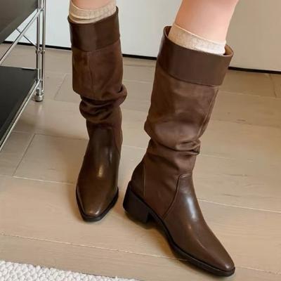 Knee High Women Boots Mid Heels Goth Fashion Heeled Shoes New Trend Pumps Winter Casual Woman Chelsea Long Botas Mujer