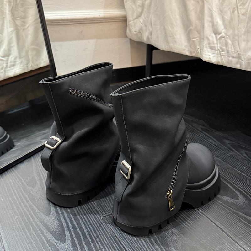 

Модные ботильоны в британском стиле 2025 осень/зима новые ретро ботинки с узким голенищем, мотоботы на толстой подошве с большой молнией 39 чёрный