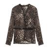 Summer sunscreen shirt leopard print v-neck long-sleeved chiffon shirt women's pure desire medium and long waist shirt top