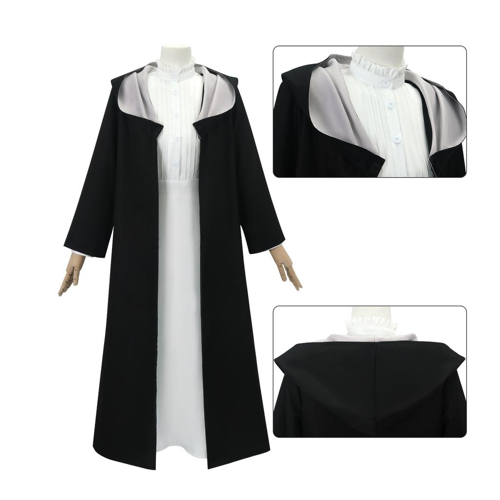 Fantasy Anime Elf Mage Cosplay Costume Black Dress with White Cape New Anime Series Inspired Outfit for Women