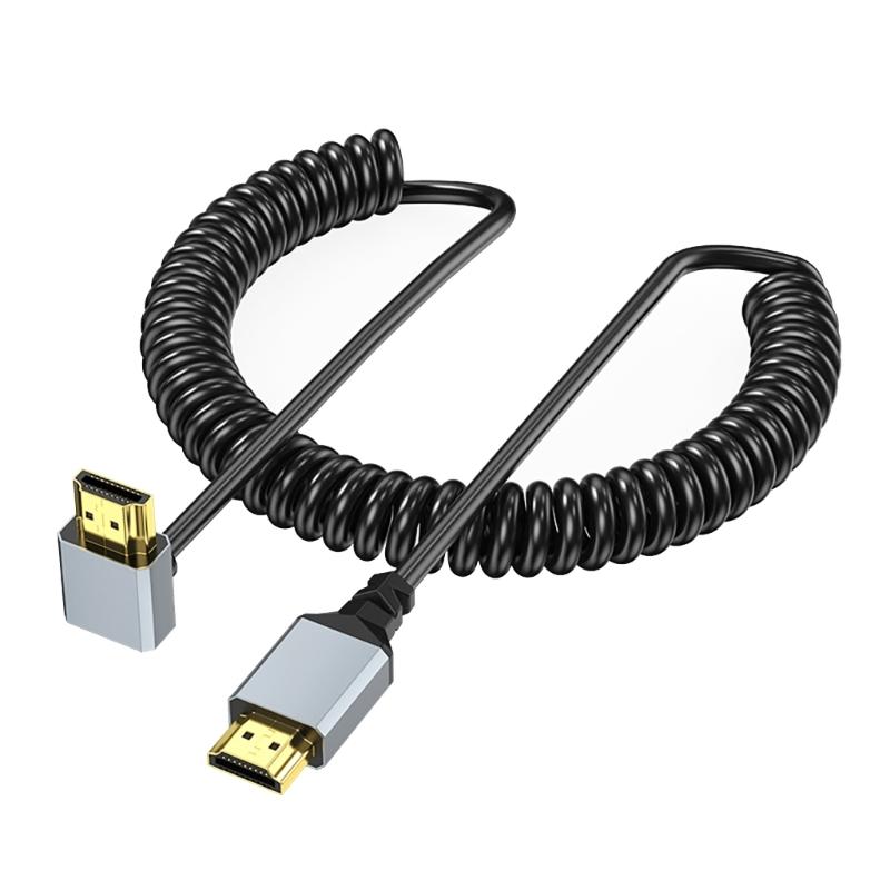HDTV Port 4K 60Hz Video Cord Coiled Cable Straight/90 Degree Male To Male Connector Line for Projector Display